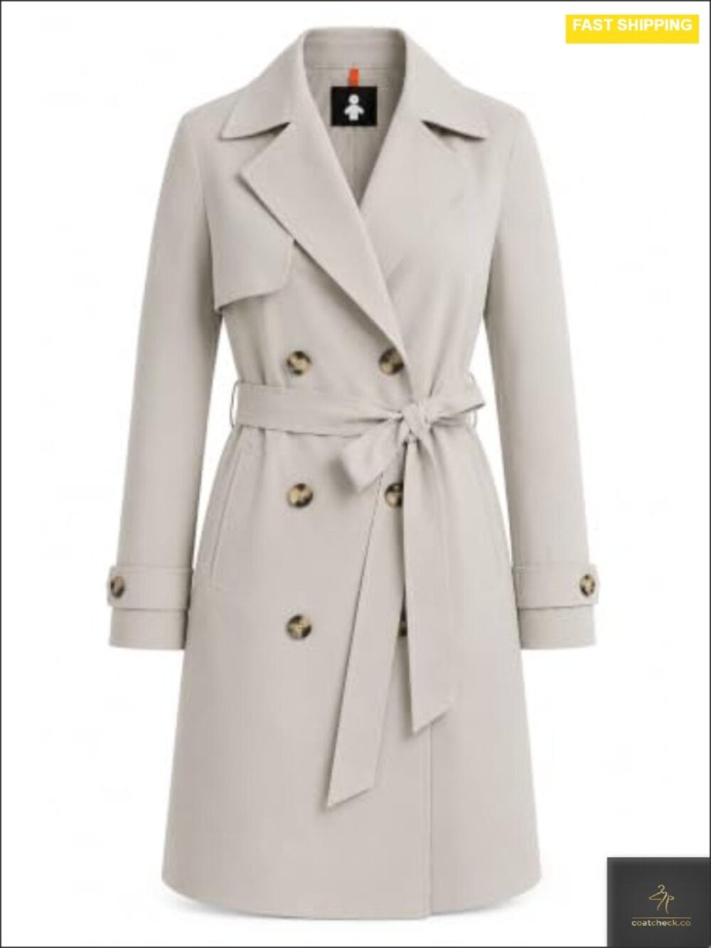Long Double Breasted Belted Trench Coat Water Resistant Polyester Women Jacket
